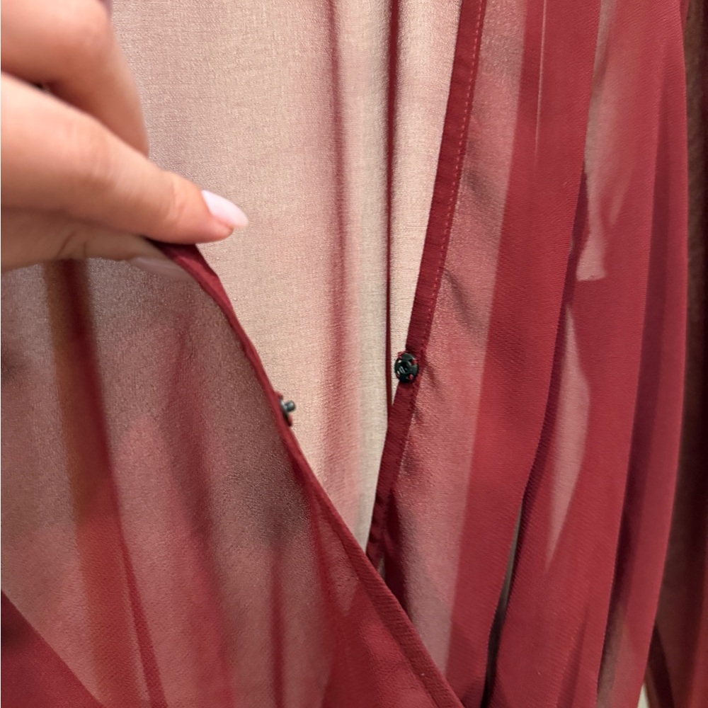 NWOT Express Sheer red Wrap Top with Mesh lace detailing (size s) - Picture 3 of 5
